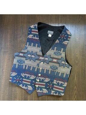 Vintage 90s Western Vest Roughrider Rodeo Cowgirl Cowboy Aztec Sz M